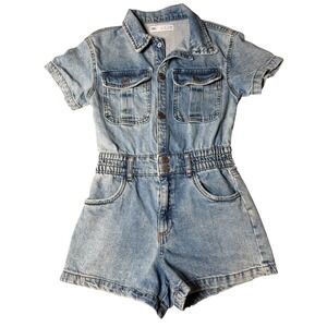Zara Kids Denim Romper Light Wash Blue Button Front Size 9 CM 134 Short Sleeve